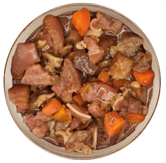 6 boites de 280gr, Ragout : poulet, canard, porc, boeuf, thon et oreille de porc